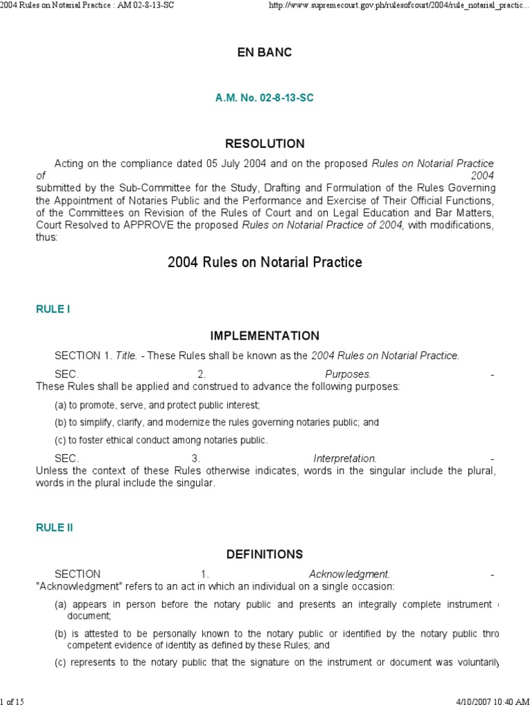 2004 Notarial Practice Rules Overview | PDF | Notary Public | Seal (Emblem)