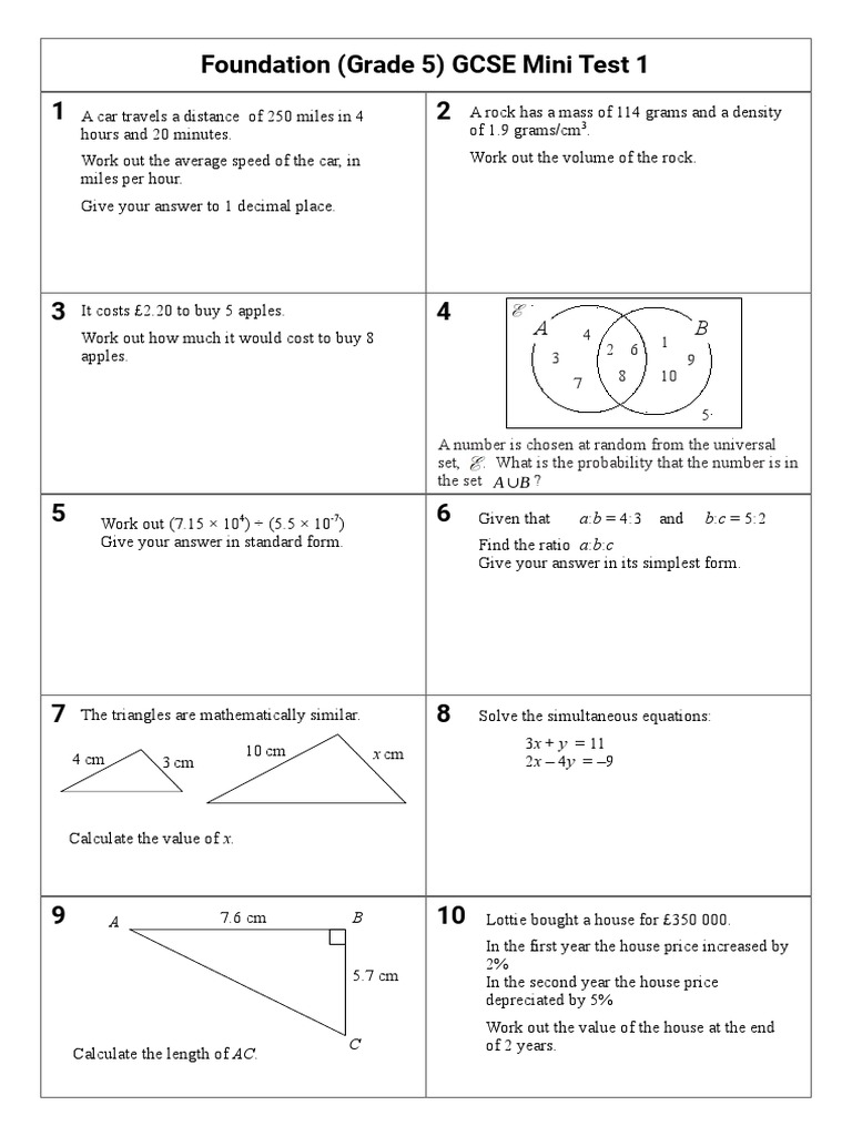 F5 Mini Test 1 | PDF | Physical Quantities | Mathematics
