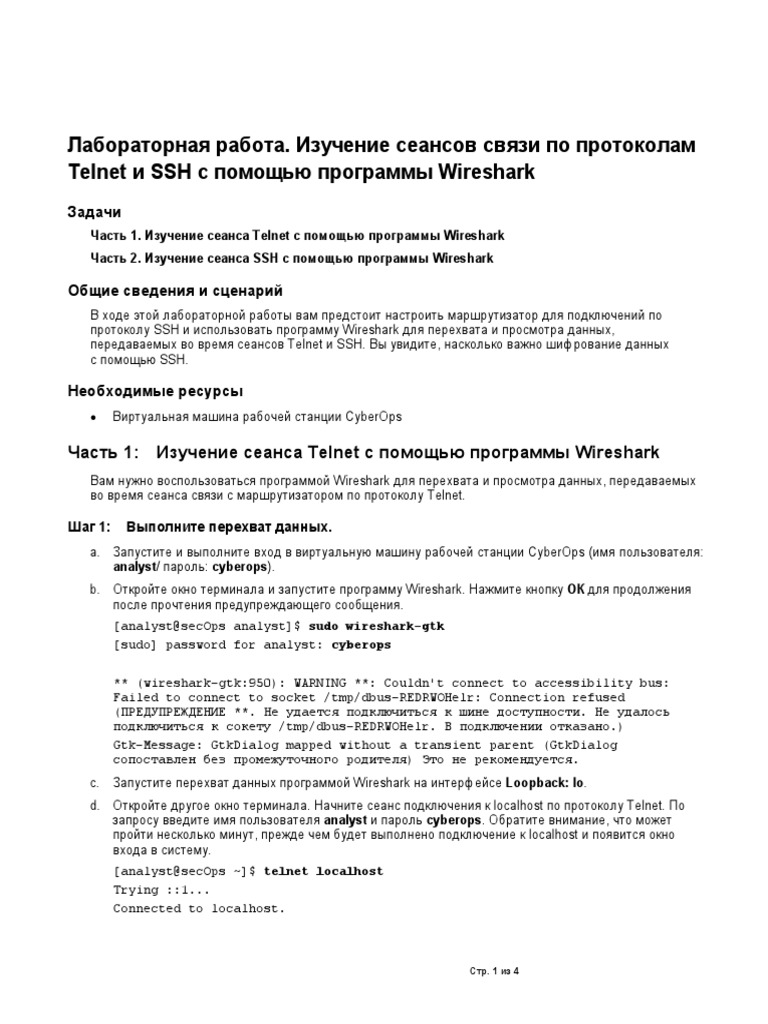 9.1.1.8 Lab - Examining Telnet and SSH in Wireshark | PDF