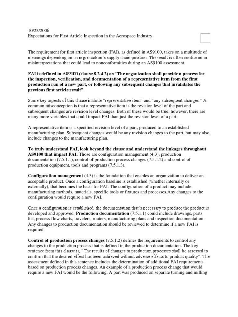 Aerospace Industry FAI Expectations | PDF | Verification And Validation ...