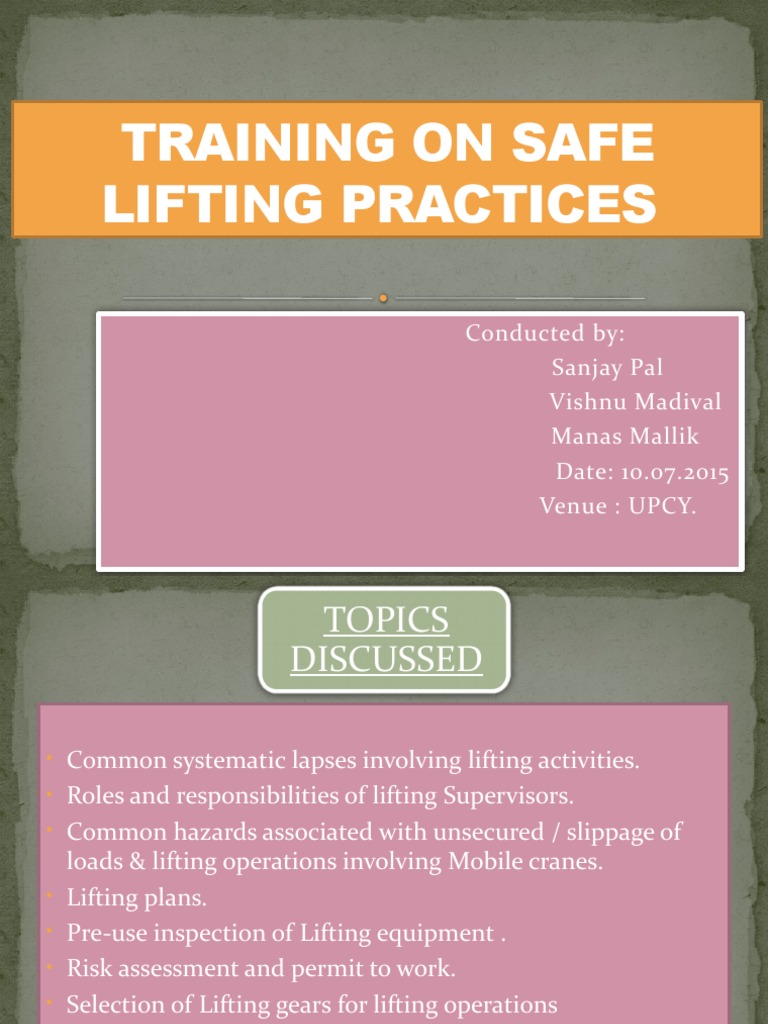 TRAINING ON SAFE LIFTING PRACTICES | PDF | Crane (Machine ...