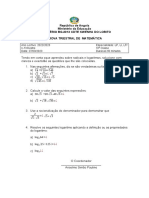 República de Angola Ministério Da Educação Magistério Bg-2013 Cdte Kwenha Do Lobito Prova Triestral de Matemática