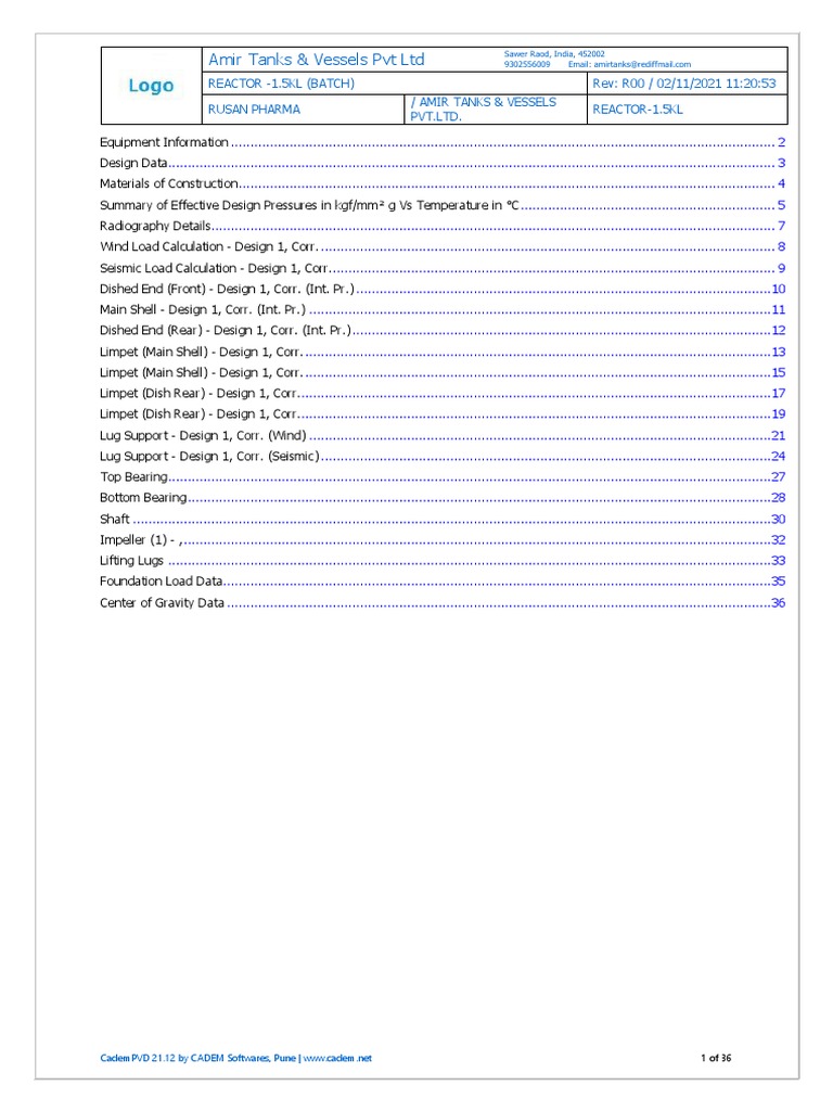 1.5KL Batch Reactor Design Details | PDF | Chemical Reactor | Pipe ...