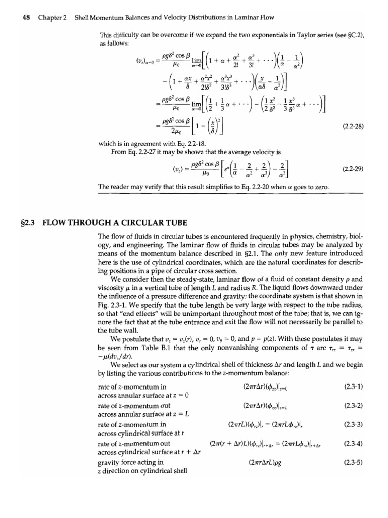 Shell Momentum Balances in Laminar Flow | PDF | Fluid Mechanics | Fluid ...