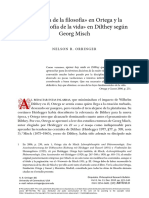 Reforma de La Filosofía en Ortega y La Nueva Filosofía de La Vida en Dilthey Según Georg Misch