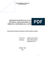 Creación de Un Proyecto de Ley Con El Fin de Proteger Al Trabajador Frente Al Despido O Reemplazo A Consecuencia de La Automatización