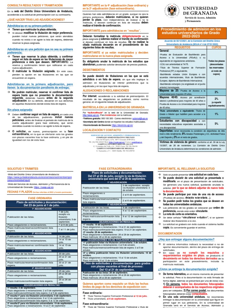 Tríptico Preinscripción 2022 - 2023 | PDF | Granada