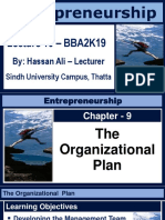 Organizational Plan for Entrepreneurship Lecture