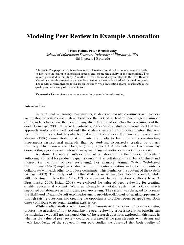 Modeling Peer Review in Example Annotation PDF Peer Review Learning