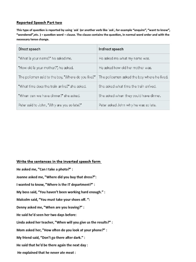 Reported Speech Part 2 | PDF