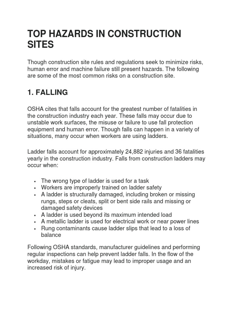 Top Hazards In Construction Sites Pdf Burn Asbestos