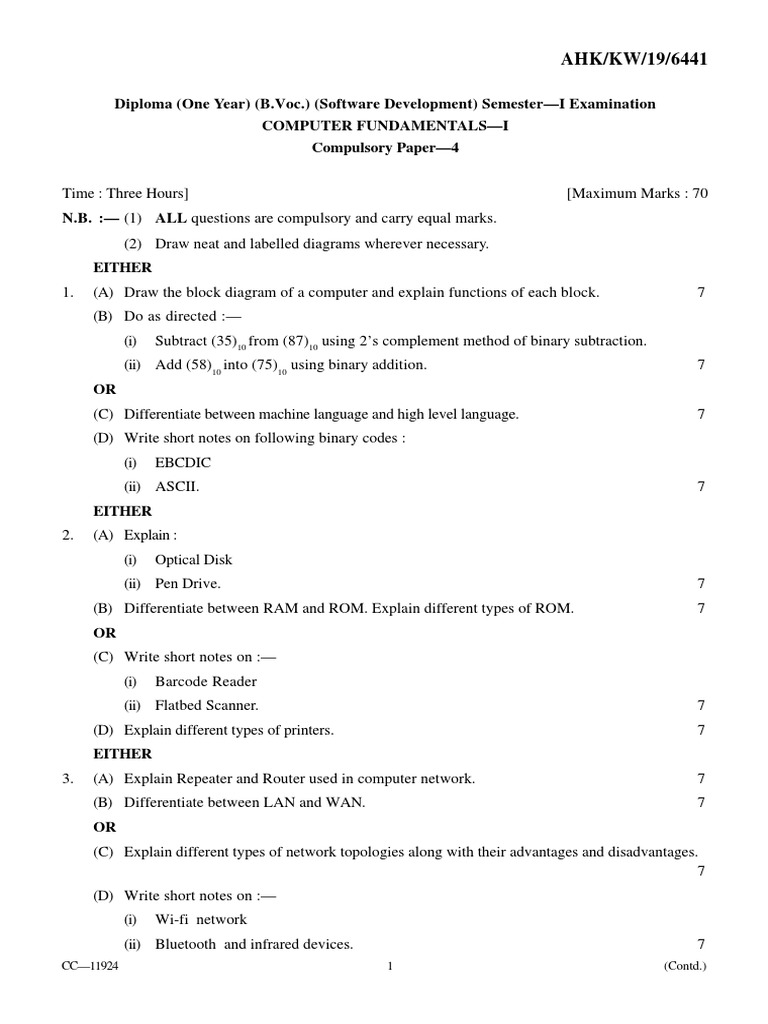 Diploma (One Year) (B.Voc.) (Software Development) Semester-I ...