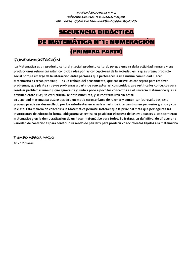 Secuencia de Matemática Primer Grado | PDF | Sustracción | Matemáticas