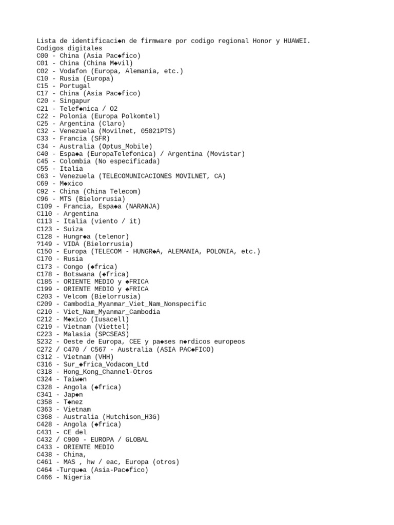Códigos de Firmware Huawei por Región | PDF | Asia