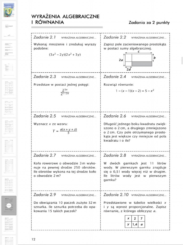 Wyrażenia Algebraiczne I Równania Sprawdzian Klasa 8 Równania i wyrażenia algebraiczne | PDF