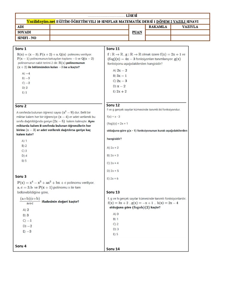 10 sınıf matematik 2 dönem 2 yazılı senaryoları odsgm