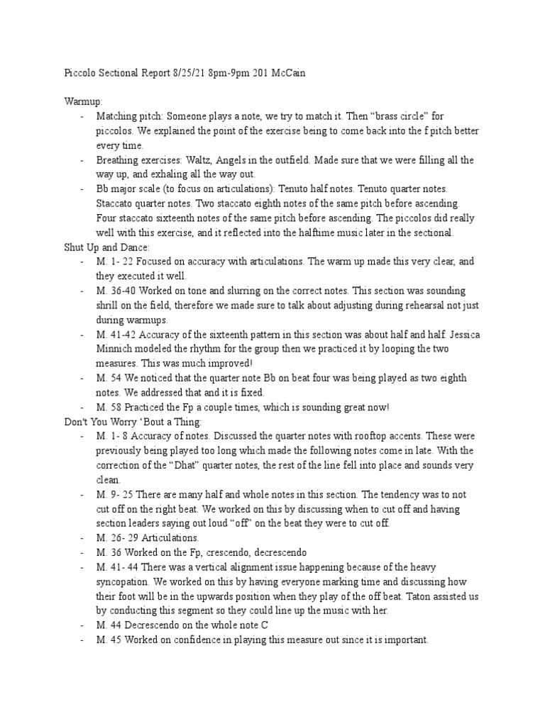 Piccolo Sectional 8 25 21 PDF Music Theory Musical Compositions