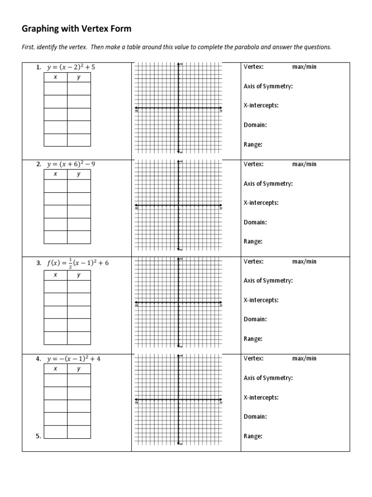Graphing With Vertex Form HW | PDF | Vertex (Graph Theory ...