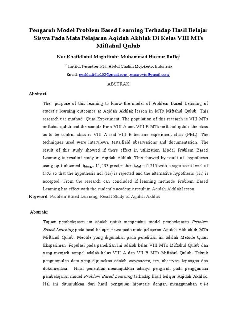 Pengaruh Ariva Methode PBL pada Hasil Belajar | PDF | Karier & Perkembangan
