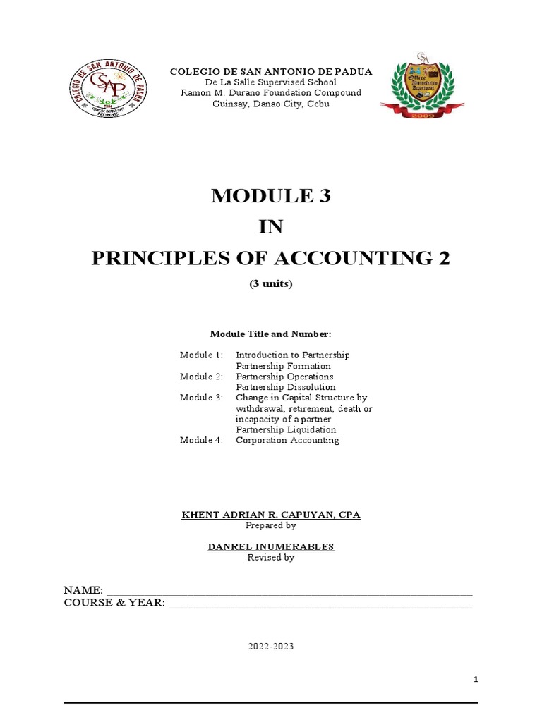 Module 3 Principles of Accounting 2 | PDF | Partnership | Balance Sheet