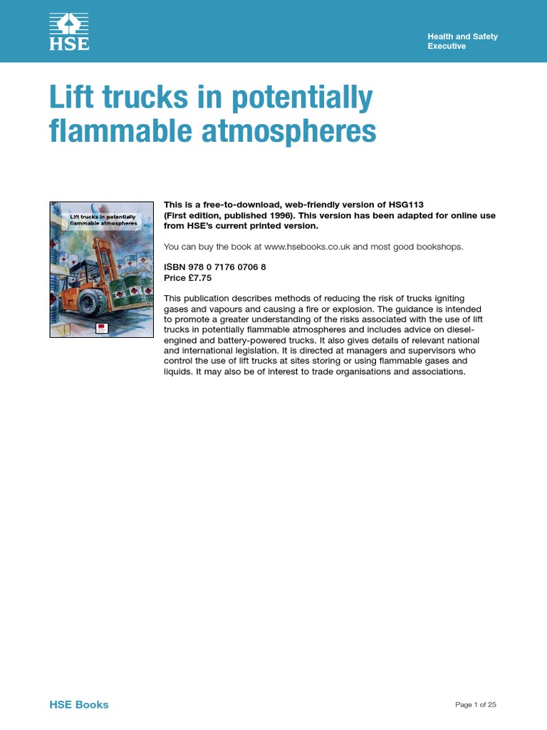 Lift Trucks in Potentially Flammable Atmospheres HSG113 | PDF ...