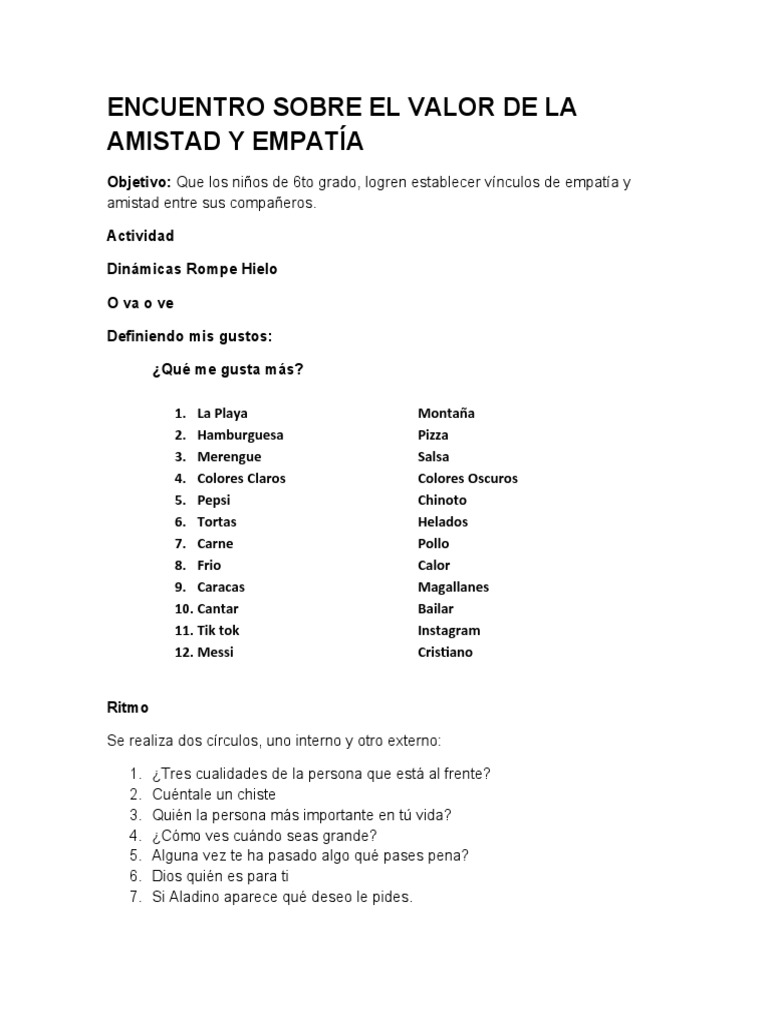 Encuentro de Amistad y Empatía Infantil | PDF