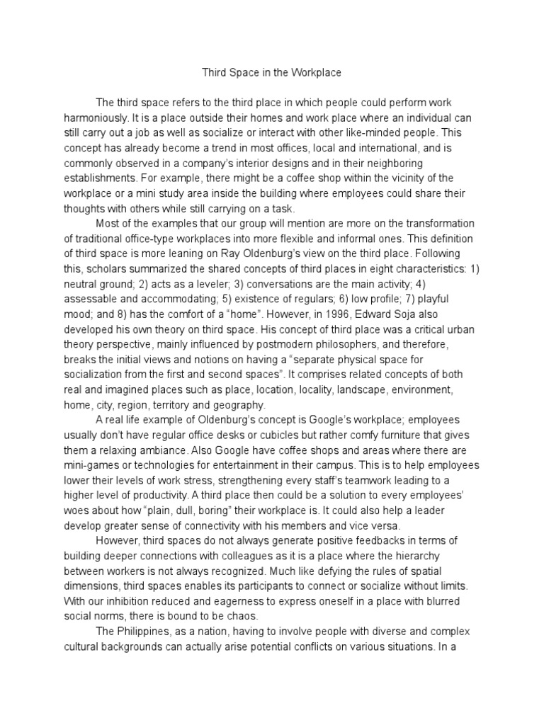 Third Space in The Workplace | PDF | Space | Identity (Social Science)