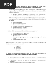 Interview Questions For The Post of Registry Clerk