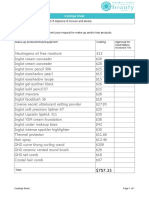 Costings Sheet Period