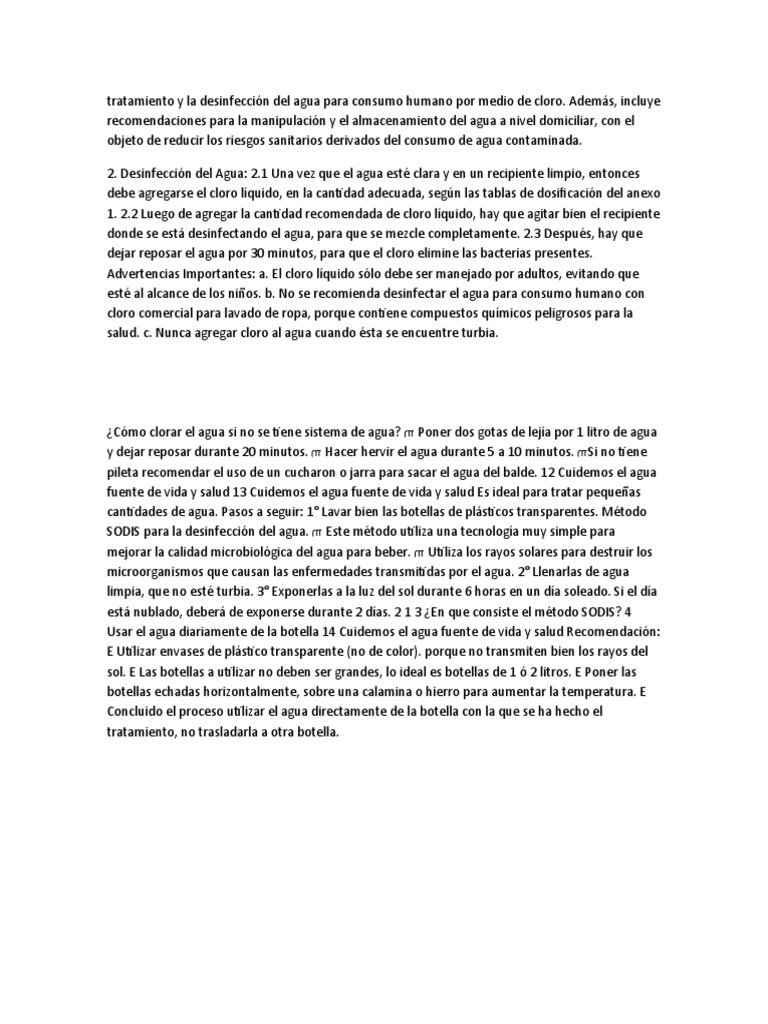 Tratamiento y La Desinfección Del Agua para Consumo Humano Por Medio de ...