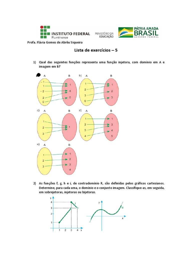 Edited - Lista de Exercícios 5 - Função Injetora Bijetora e Sobrejetora ...