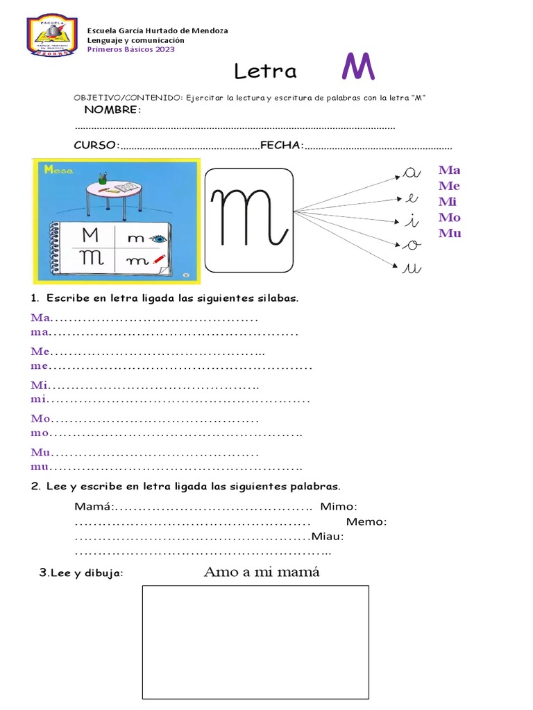 Actividades de escritura con la letra M | PDF
