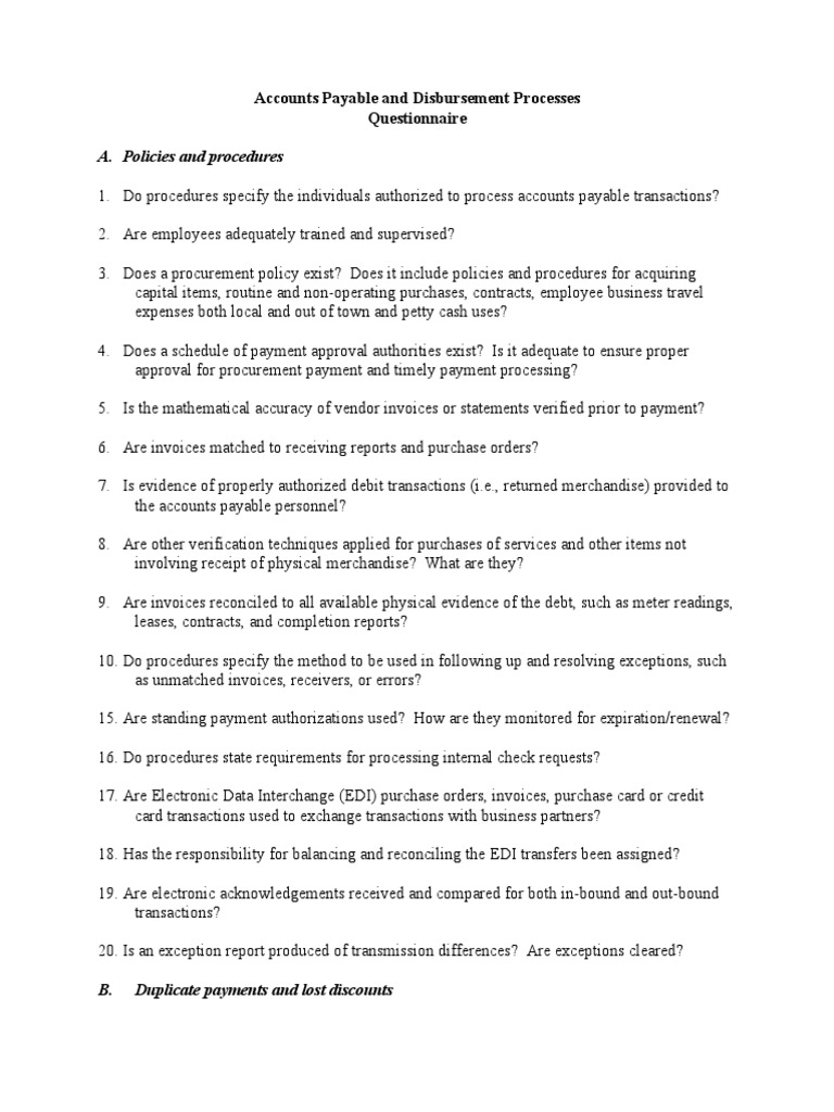 Ap Questionnaire | PDF | Accounts Payable | Invoice
