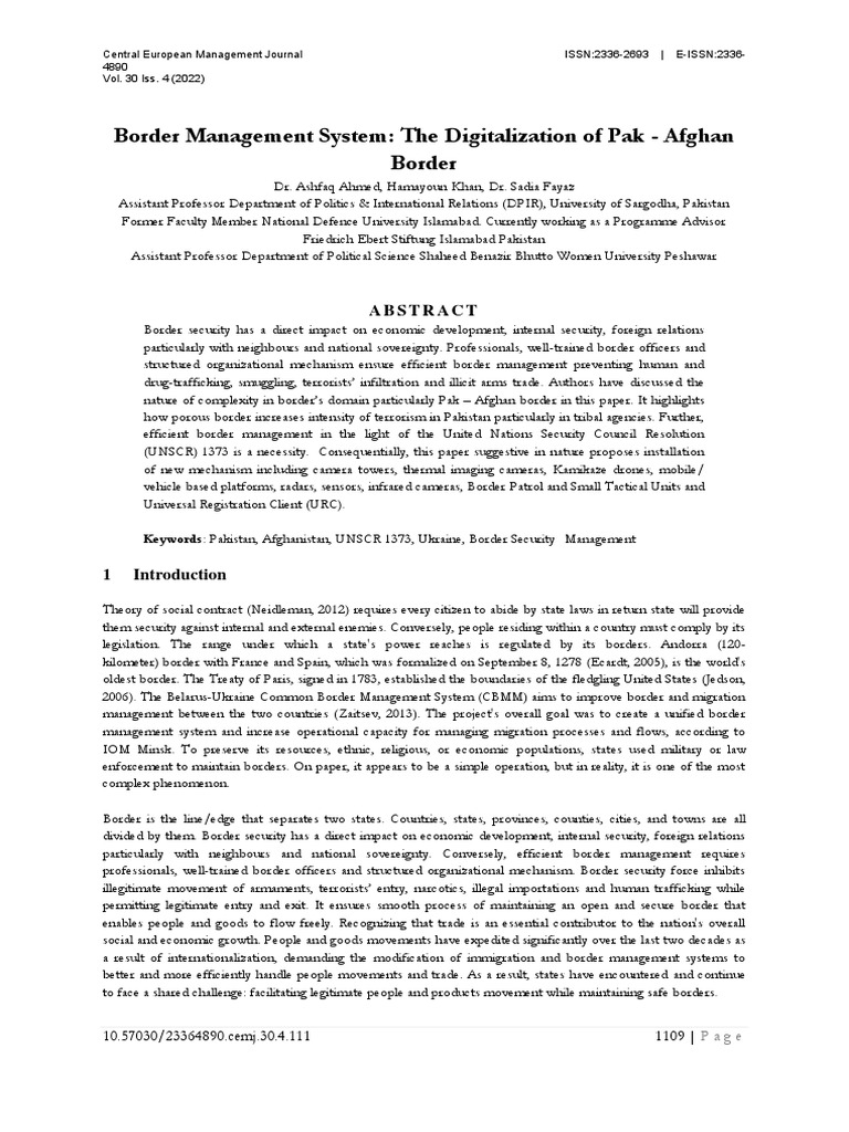 (2022) Border Management System | PDF | Pakistan | Afghanistan