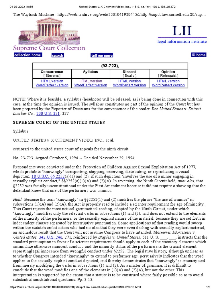 United States v. XCitement Video, Inc., 115 S. Ct. 464, 130 L. Ed. 2d