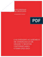 Calendario Académico de Enseñanzas de Grado Y Máster Universitario. CURSO 2022-2023