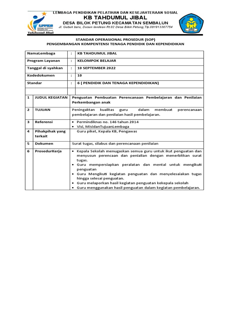 SOP Pengembangan Kompetensi Tenaga Pendidik | PDF | Karier ...