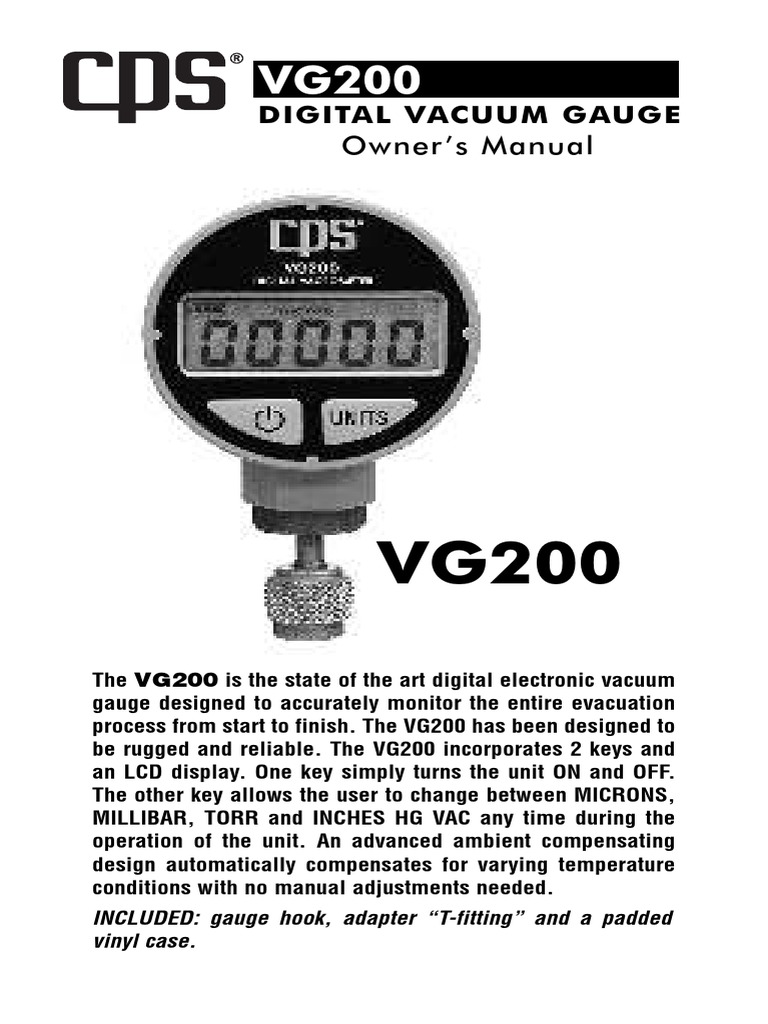 Digital Vacuum Gauge Owner 'S Manual PDF Vacuum Pump