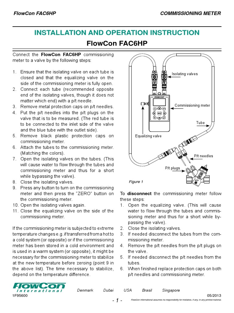 Installation and Operation Instructions for Connecting the FlowCon FAC6HP Commissioning Meter to