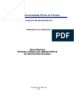 Licenciatura em Matemática: Relatório Do Estágio Curricular Obrigatório Iii de Gestão Educacional