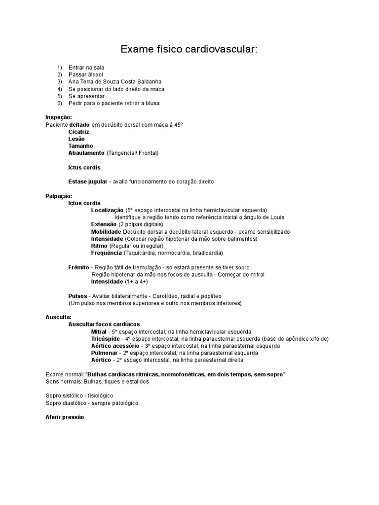 Exame Físico Cardiovascular | PDF