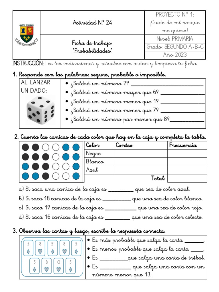 Hojas De Trabajo De Probabilidad De Cuarto Grado Probabilidades Para