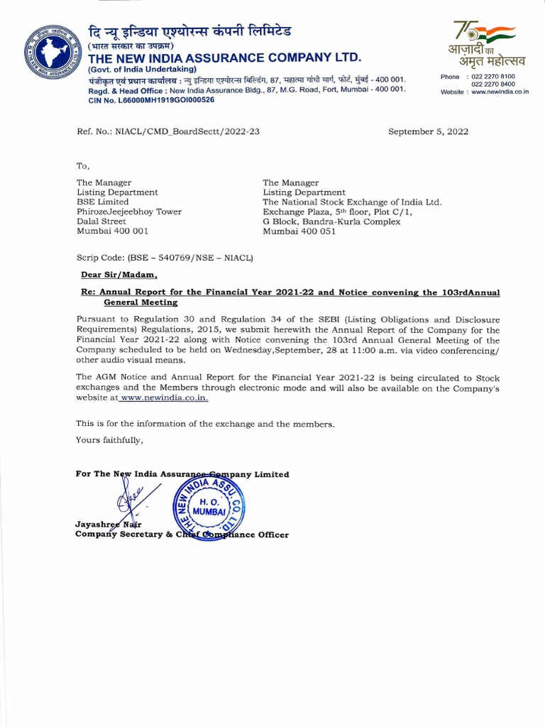F371 41 The New India Assurance Company LTD.: 31T1-Att 3Pf Ttert4 | PDF ...