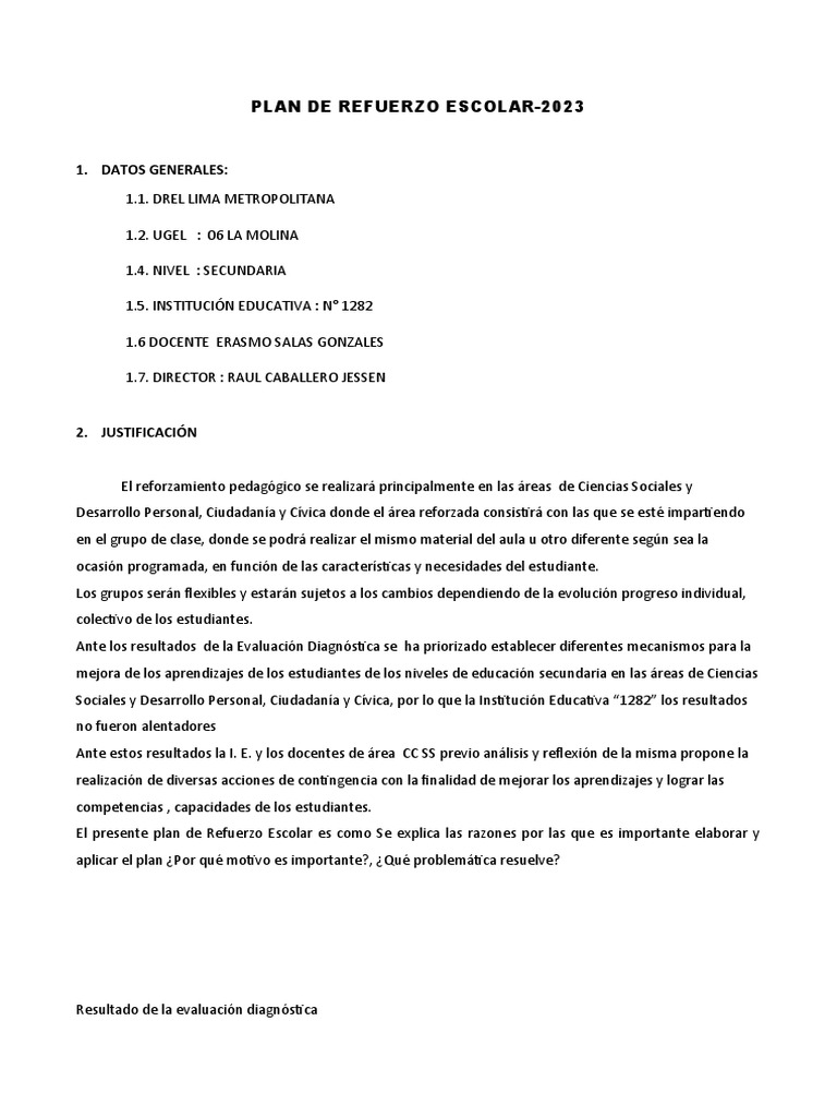 Plan de Refuerzo Escolar 2023 Secundaria | PDF | Aprendizaje ...