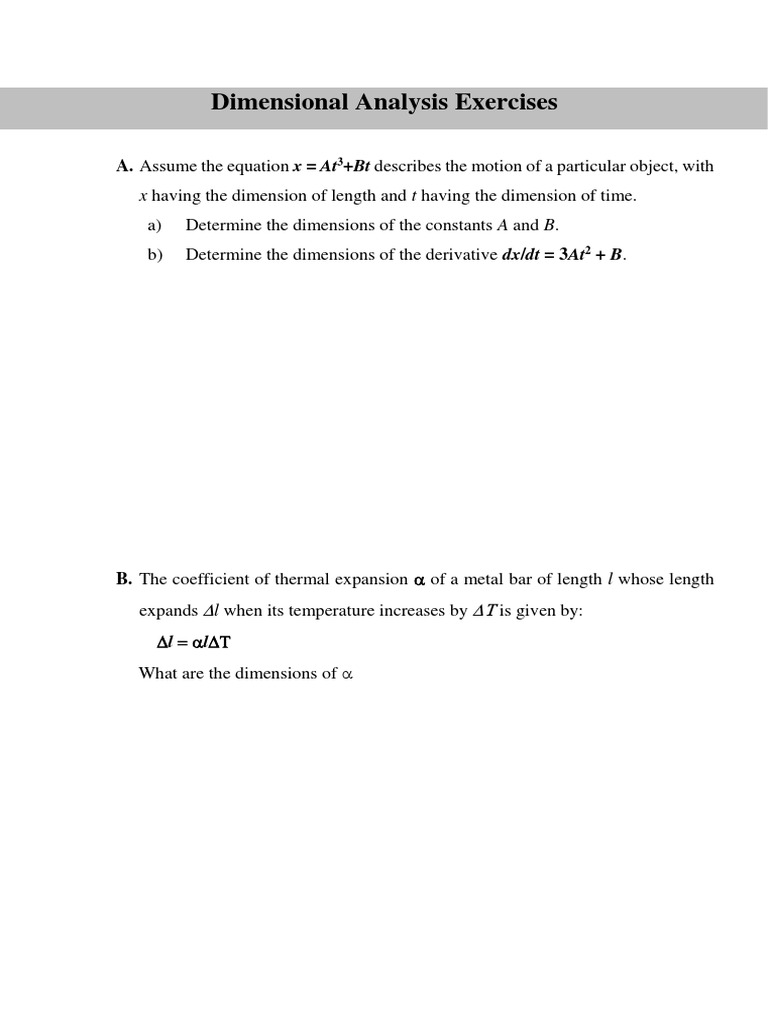 Dimensional Analysis Exercises 1102 PDF