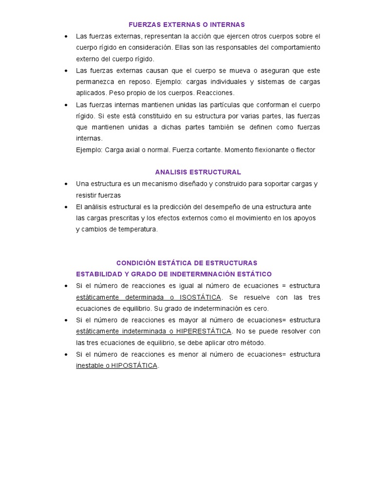 Fuerzas Internas y Externas en Estructuras | PDF
