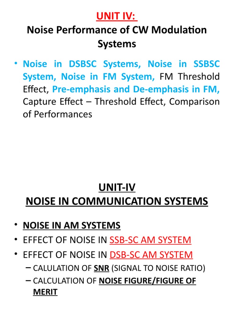 Noise Performance of CW Modulation Systems: Unit Iv | PDF | Computers