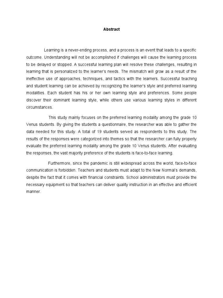 Abstract and Acknowledgement Kearl PDF Learning Styles Learning