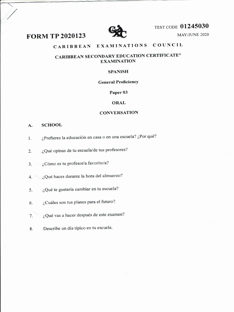 Cxc csec 2020 spanish conversation questions pdf