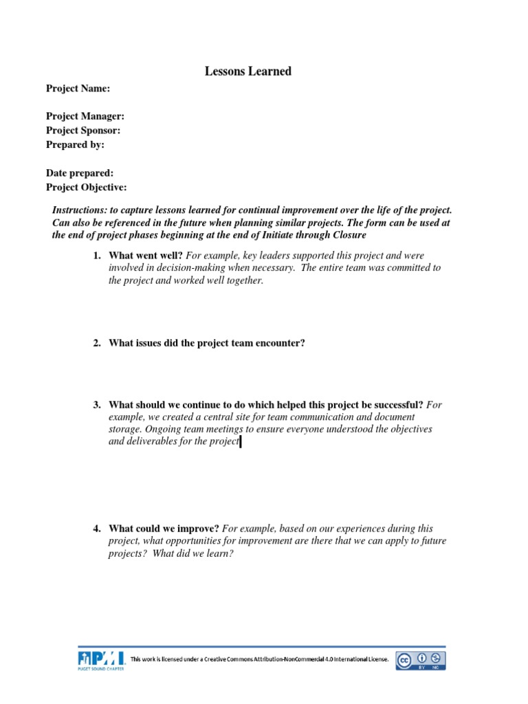 Lessons Learned PMI Template | PDF